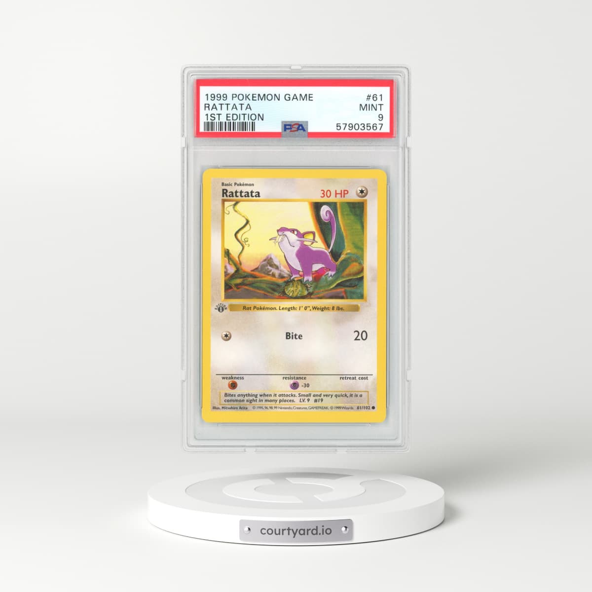 1999 Base Set #61 Rattata - 1st Edition Shadowless (PSA 9 MINT)