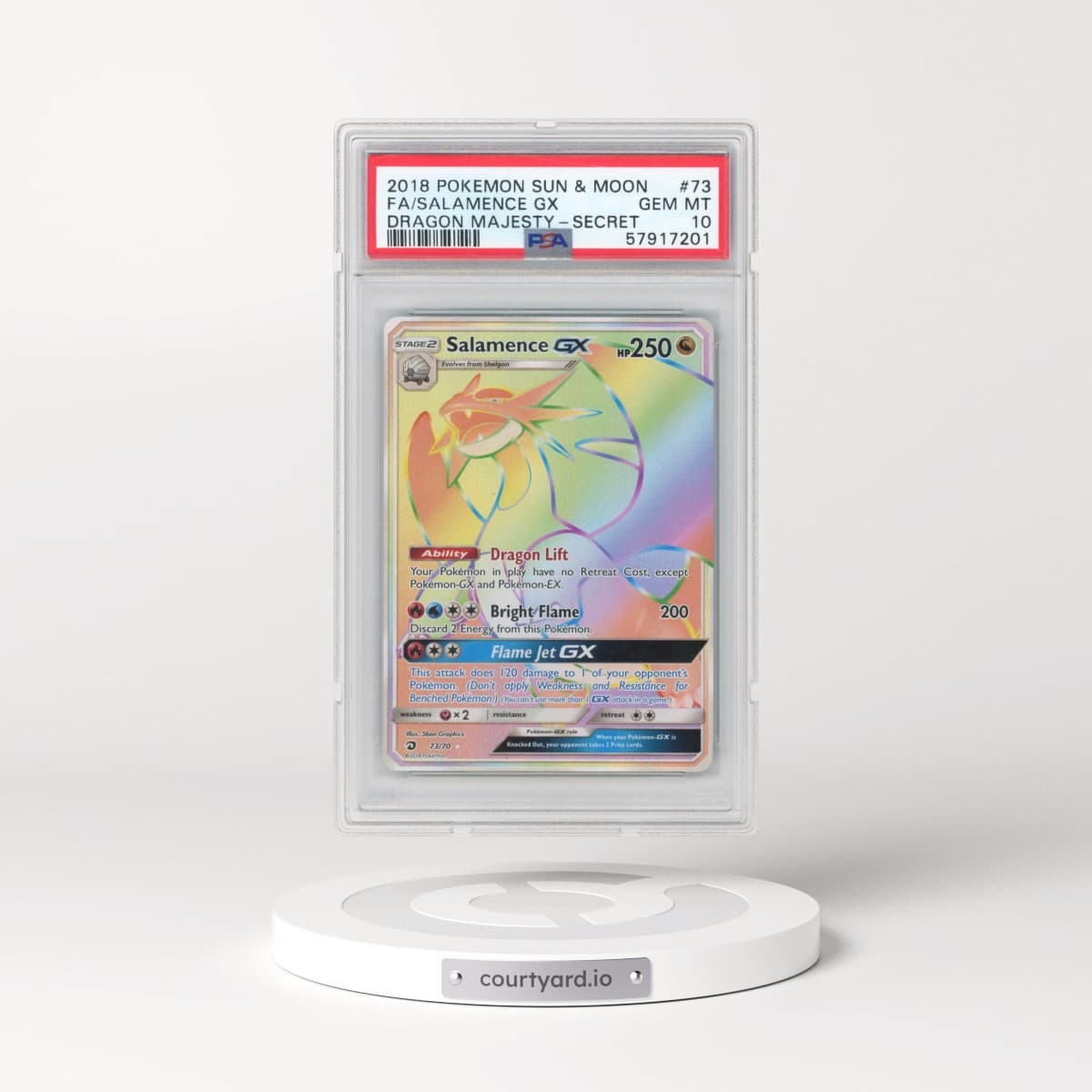 2018 Pokémon Sun & Moon Dragon Majesty #73 Salamence GX - Holo Full Art Secret (PSA 10 GEM MINT)