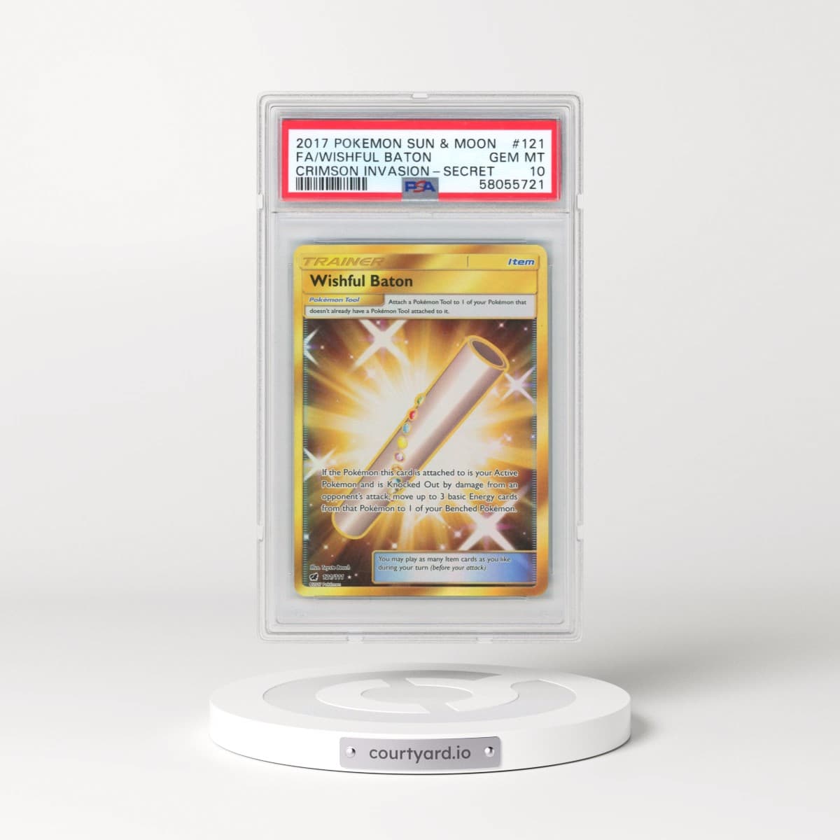 2017 Pokémon Sun & Moon Crimson Invasion #121 Wishful Baton - Full Art Secret (PSA 10 GEM MINT)