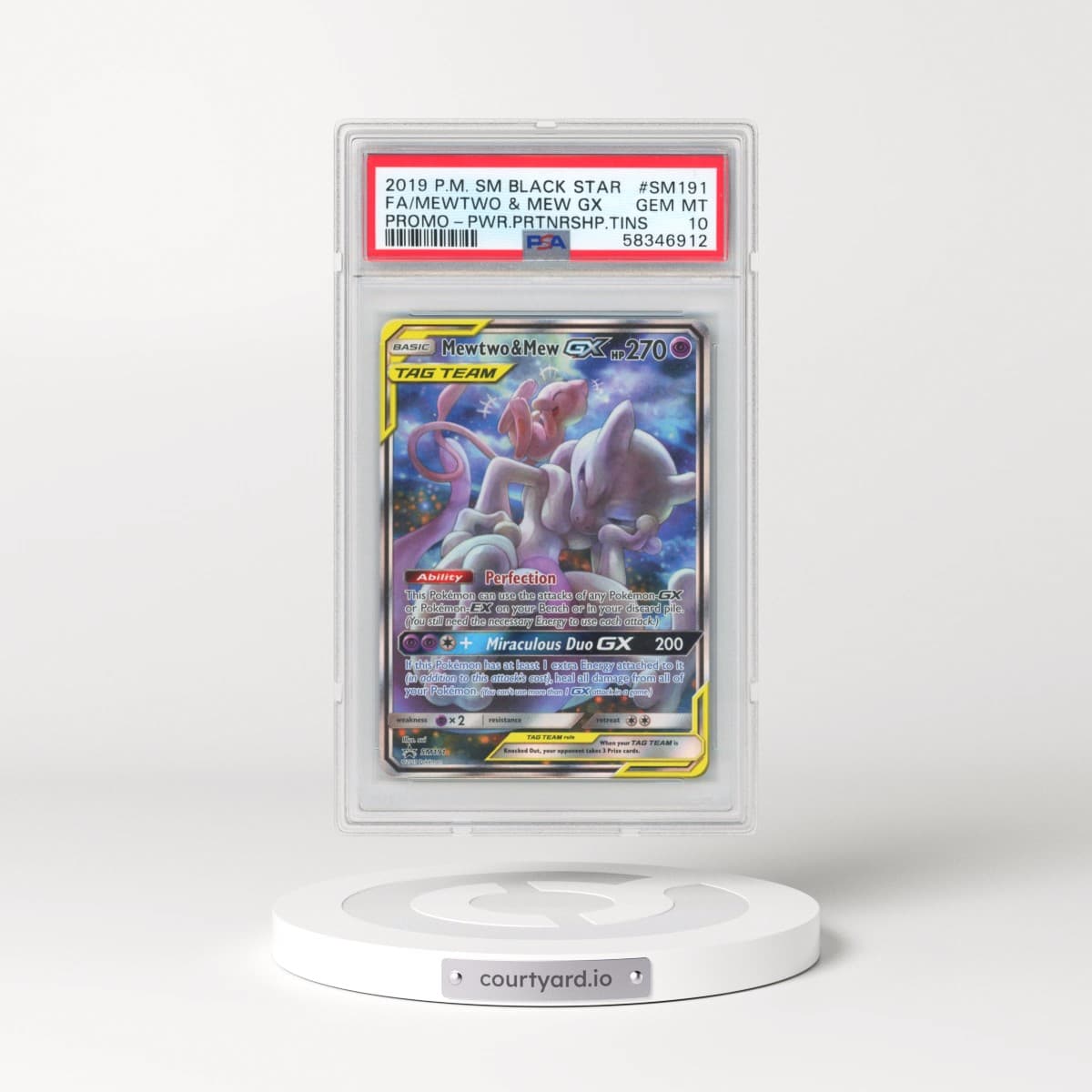 2019 Pokémon SM Black Star Promo #SM191 Mewtwo & Mew GX - Holo Full Art Power Partnership Tins (PSA 10 GEM MINT)