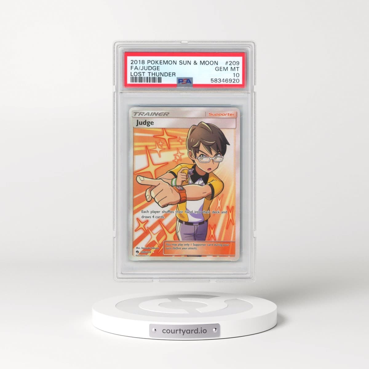 2018 Pokémon Sun & Moon Lost Thunder #209 Judge - Full Art (PSA 10 GEM MINT)