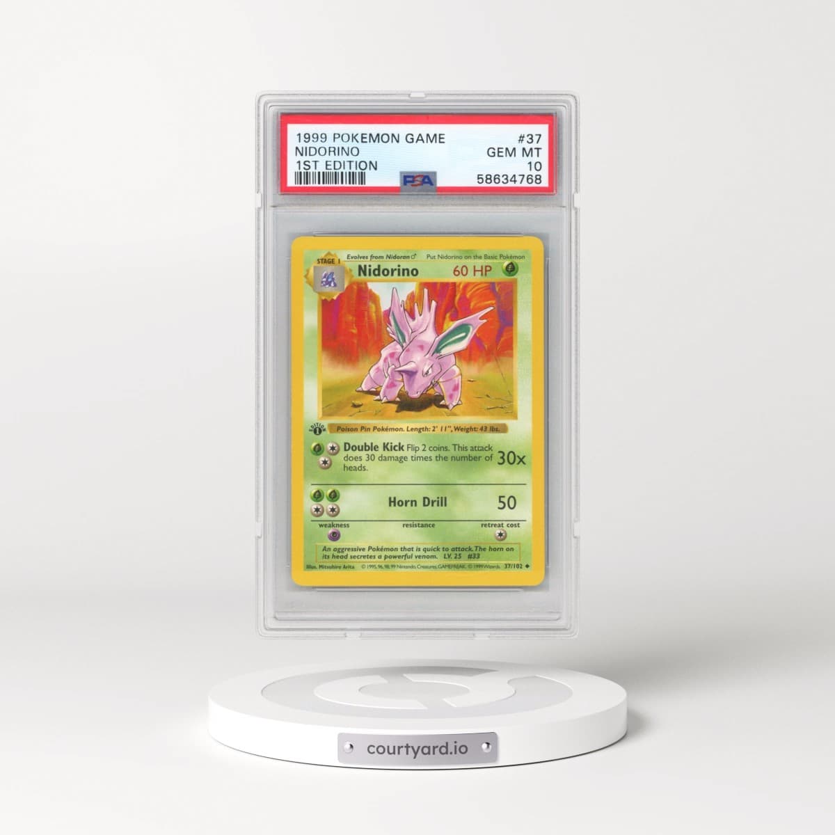 1999 Pokémon Game #37 Nidorino - 1st Edition (PSA 10 GEM MINT)
