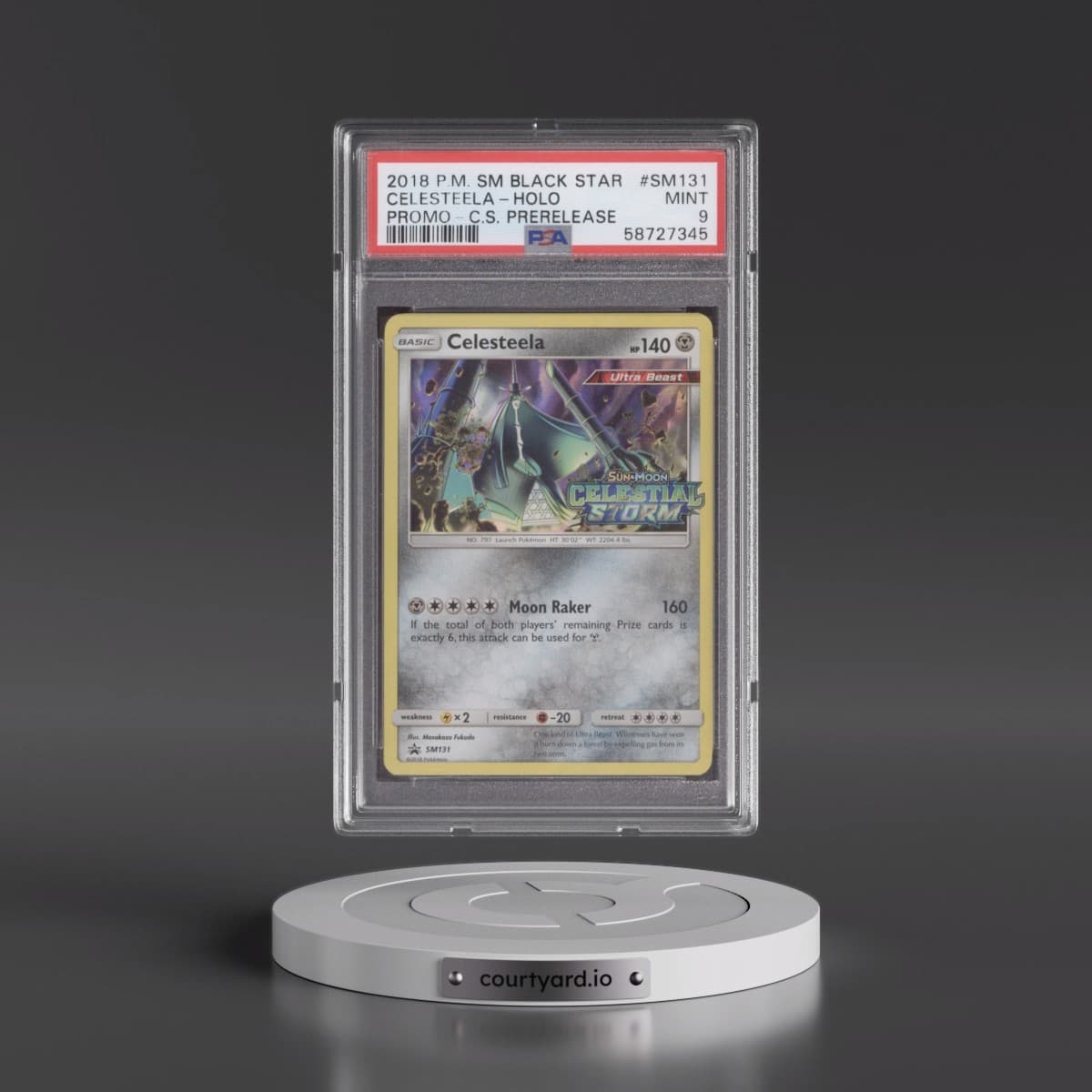 2018 Pokémon SM Black Star Promo #SM131 Celesteela - Holo Celestial Storm Prerelease (PSA 9 MINT)