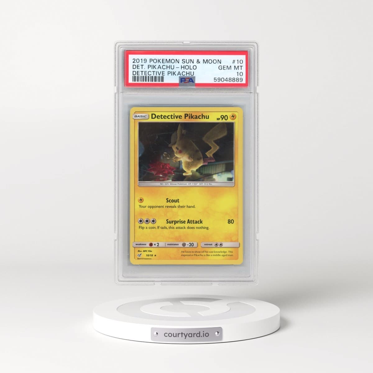 2019 Pokémon Sun & Moon Detective Pikachu #10 Detective Pikachu - Holo (PSA 10 GEM MINT)