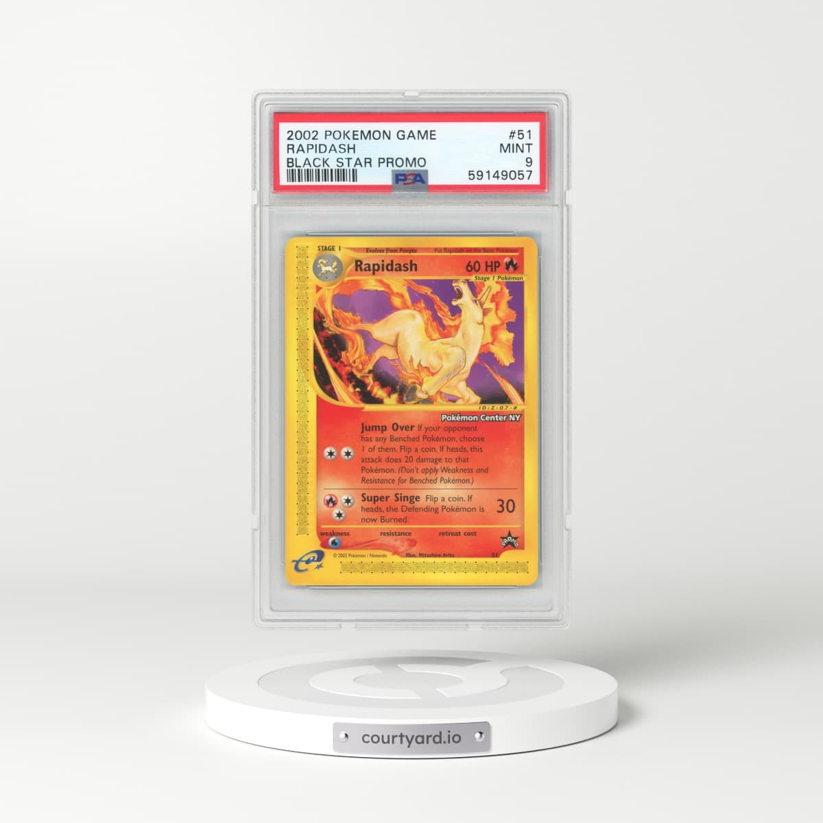 2002 Pokémon Game Promo #51 Rapidash - Black Star-Pokemon Center NY (PSA 9 MINT)