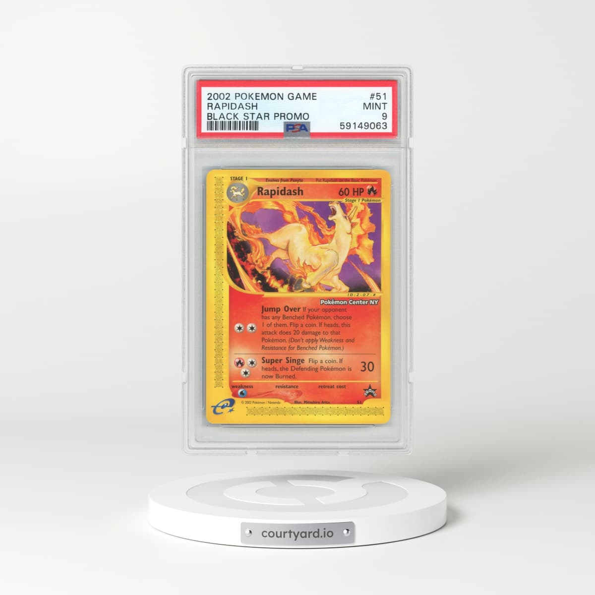2002 Pokémon Game Promo #51 Rapidash - Black Star-Pokemon Center NY (PSA 9 MINT)