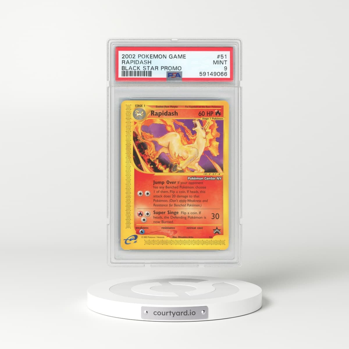 2002 Pokémon Game Promo #51 Rapidash - Black Star-Pokemon Center NY (PSA 9 MINT)