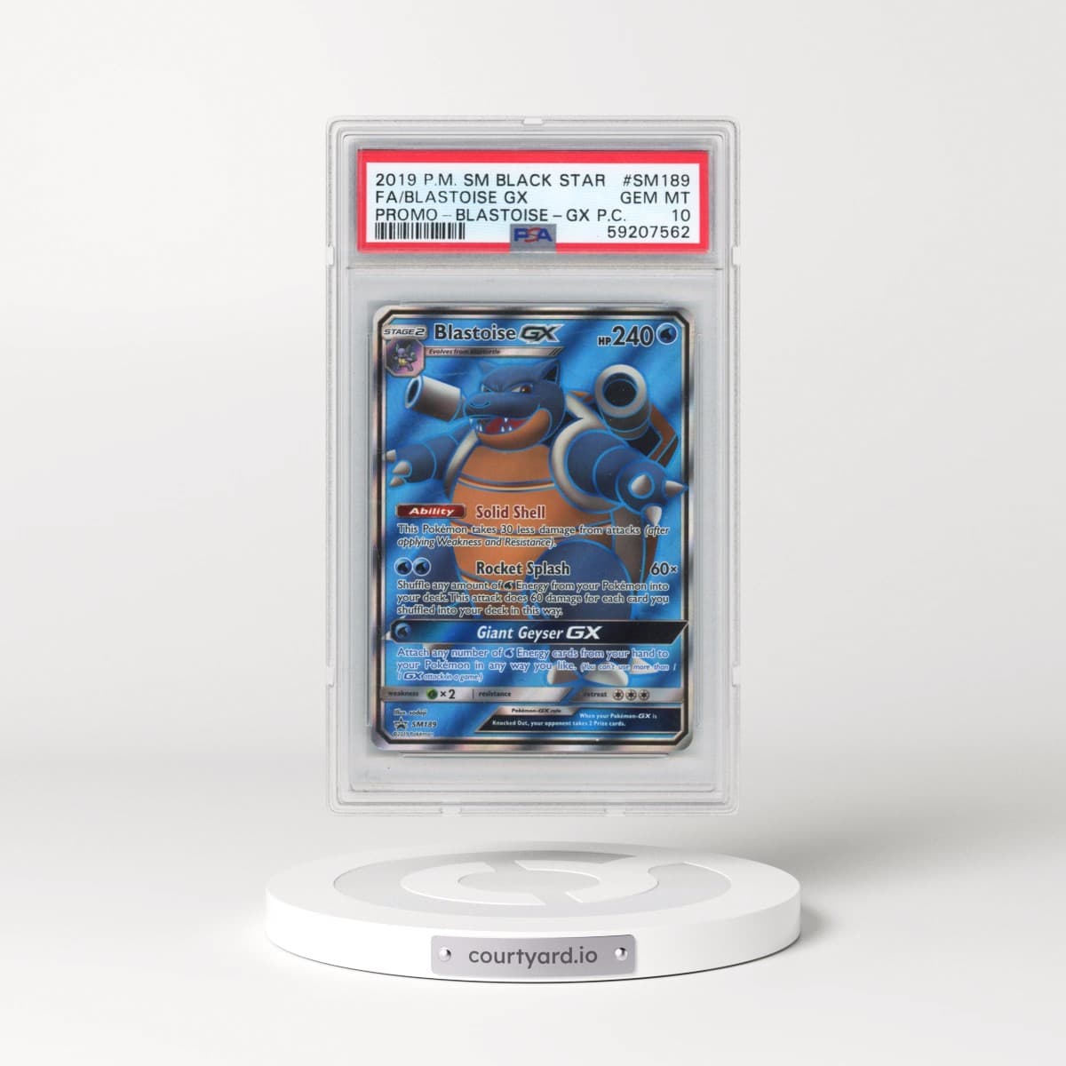 2019 Pokémon SM Black Star Promo #SM189 Blastoise GX - Holo Full Art Blastoise-GX Premium Collection (PSA 10 GEM MINT)