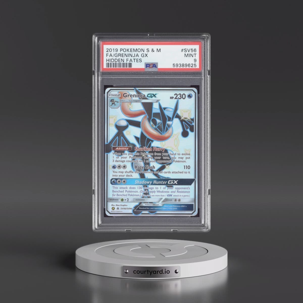 2019 Pokémon Sun & Moon Hidden Fates #SV56 Greninja GX - Holo Full Art (PSA 9 MINT)