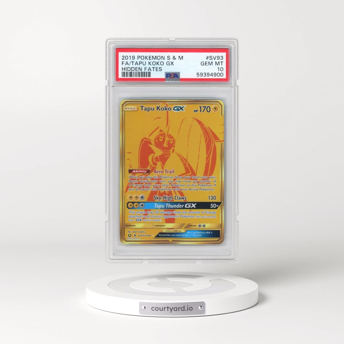 2019 Pokémon Sun & Moon Hidden Fates #SV93 Tapu Koko GX - Holo Full Art (PSA 10 GEM MINT)