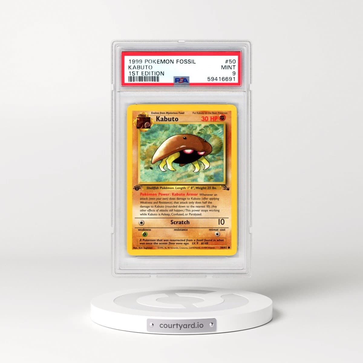 1999 Pokémon Fossil #50 Kabuto - 1st Edition (PSA 9 MINT)