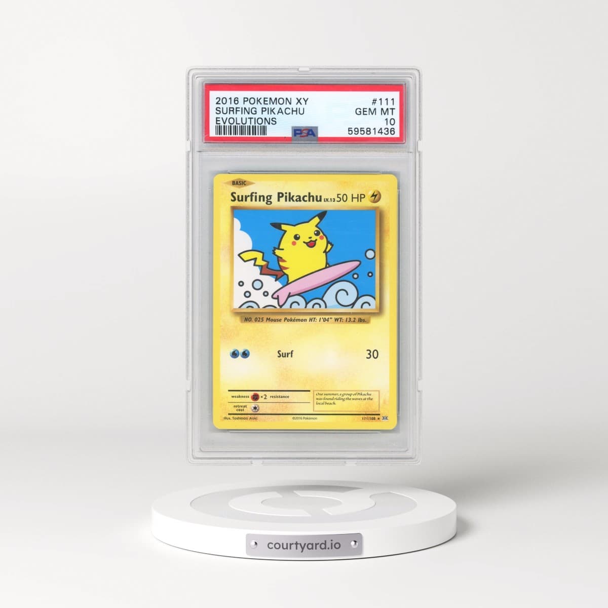 2016 Pokémon XY Evolutions #111 Surfing Pikachu (PSA 10 GEM MINT)