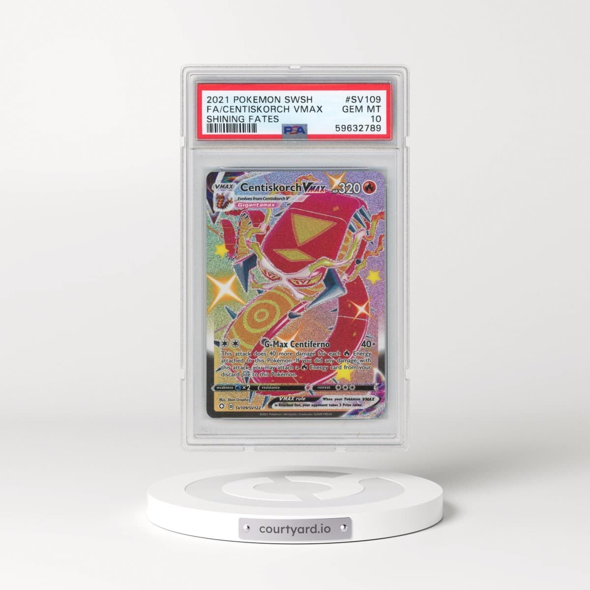2021 Pokémon Sword & Shield Shining Fates #SV109 Centiskorch Vmax - Full Art (PSA 10 GEM MINT)