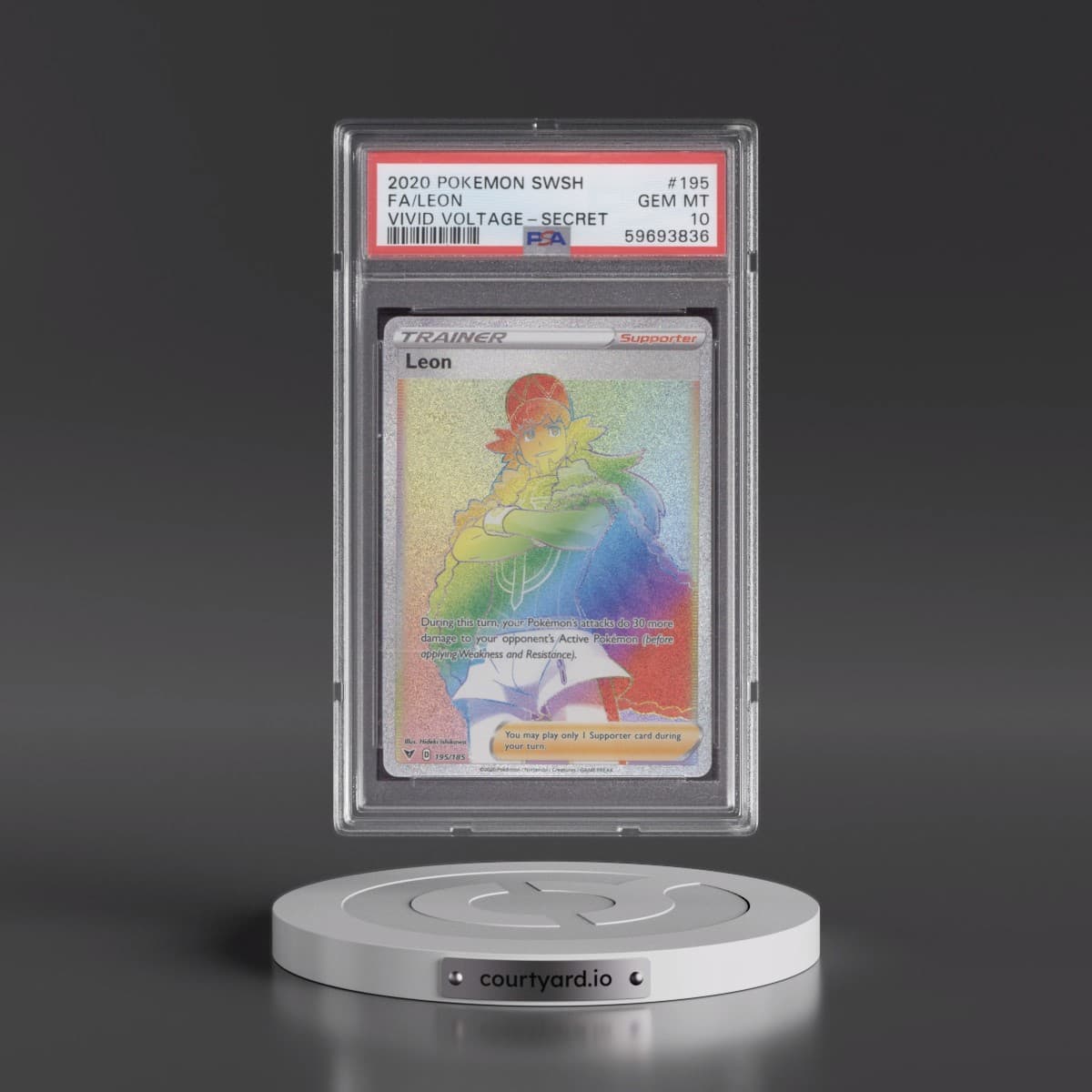 2020 Pokémon Sword & Shield Vivid Voltage #195 Leon - Full Art Secret (PSA 10 GEM MINT)