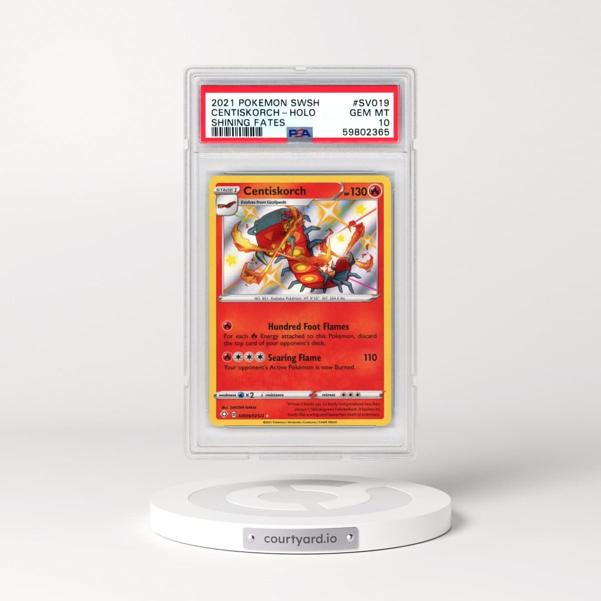 2021 Pokémon Sword & Shield Shining Fates #SV019 Centiskorch - Holo (PSA 10 GEM MINT)