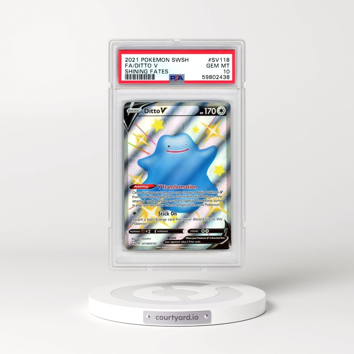2021 Pokémon Sword & Shield Shining Fates #SV118 Ditto V - Holo Full Art (PSA 10 GEM MINT)