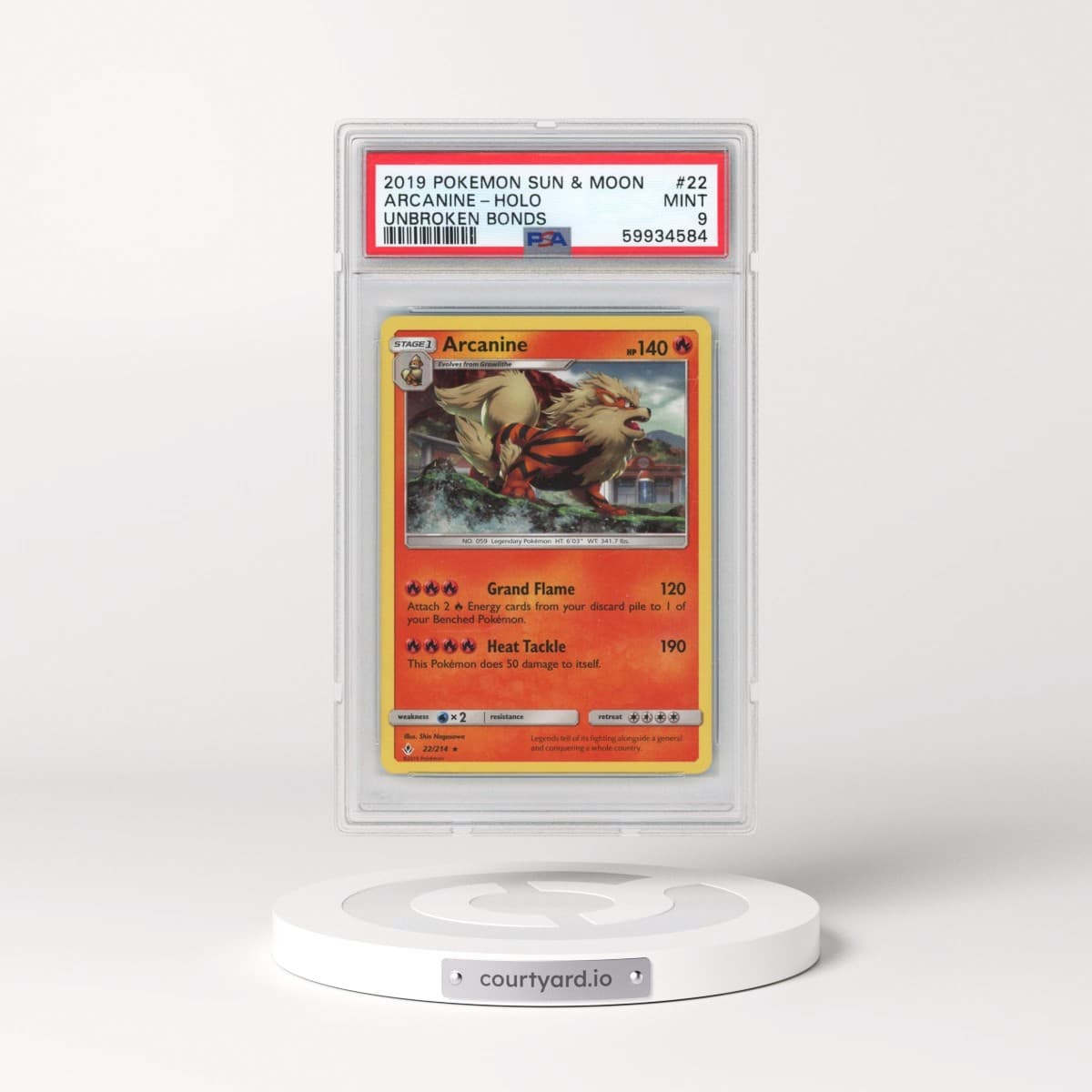 2019 Pokémon Sun & Moon Unbroken Bonds #22 Arcanine - Holo (PSA 9 MINT)
