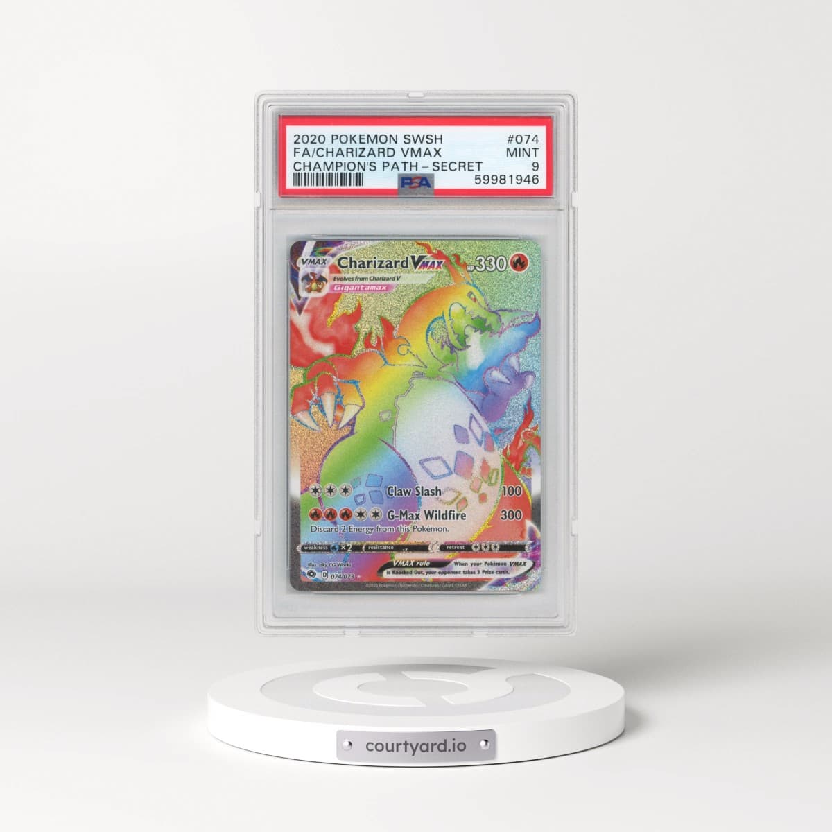 2020 Pokémon Sword & Shield Champion's Path #074 Charizard Vmax - Full Art Secret (PSA 9 MINT)
