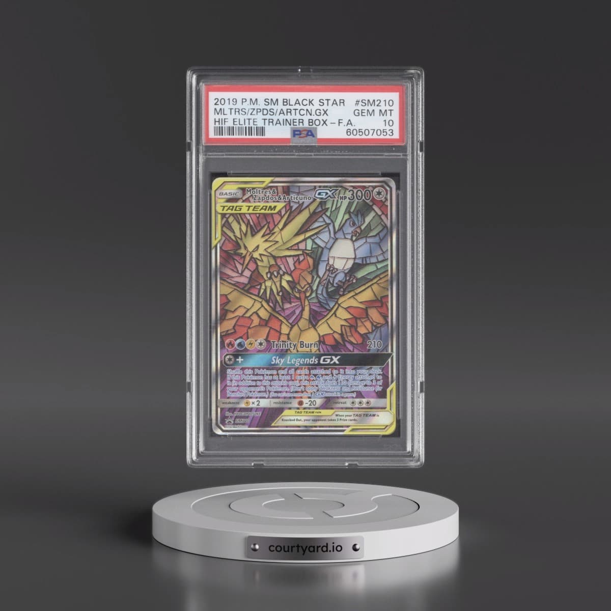 2019 Pokémon SM Black Star Promo #SM210 Moltres & Zapdos & Articuno GX - Holo Full Art Hidden Fates Elite Trainer Box (PSA 10 GEM MINT)
