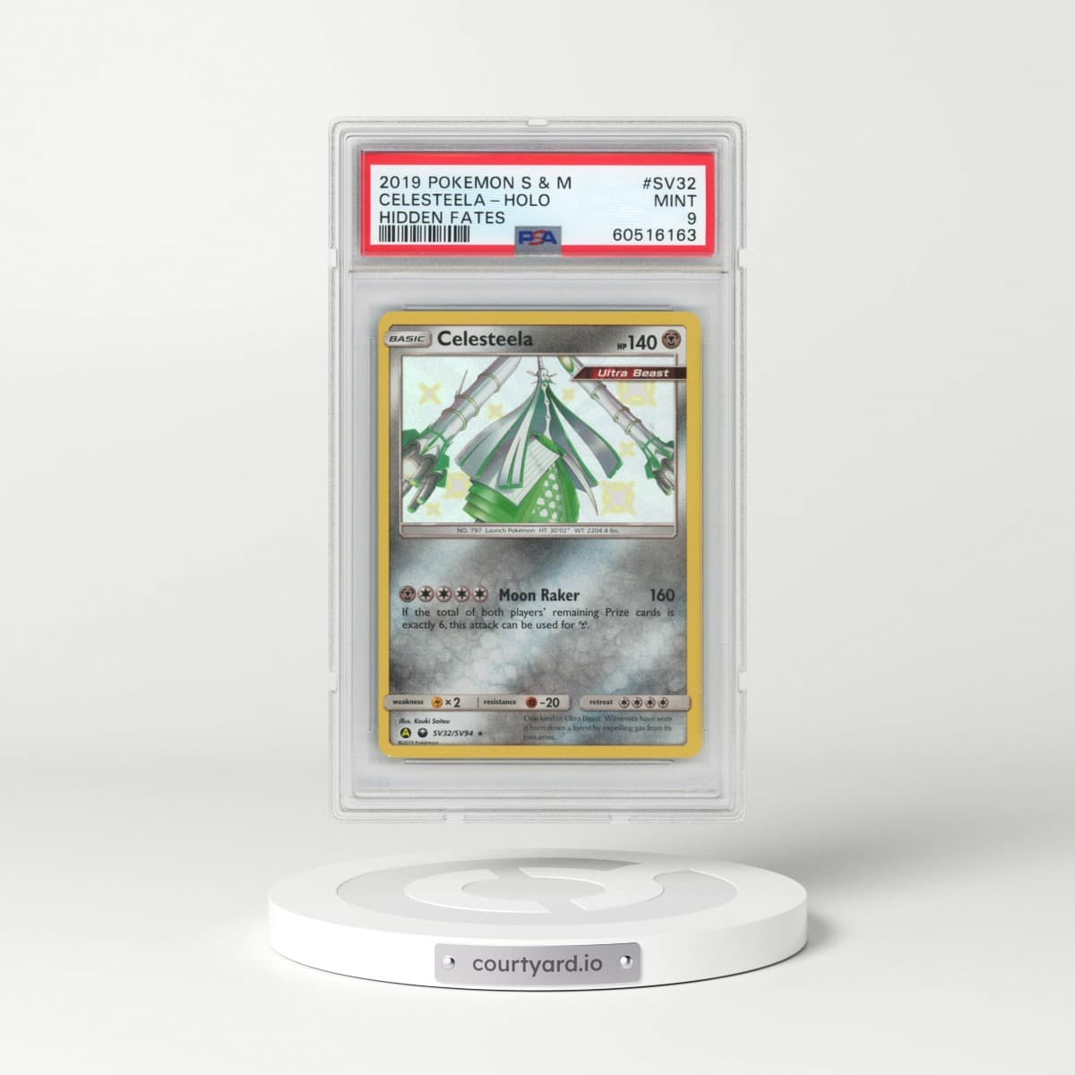 2019 Pokémon Sun & Moon Hidden Fates #SV32 Celesteela - Holo (PSA 9 MINT)