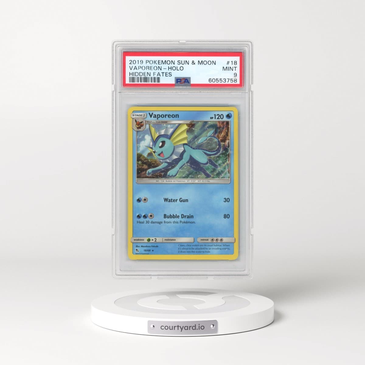 2019 Pokémon Sun & Moon Hidden Fates #18 Vaporeon - Holo (PSA 9 MINT)