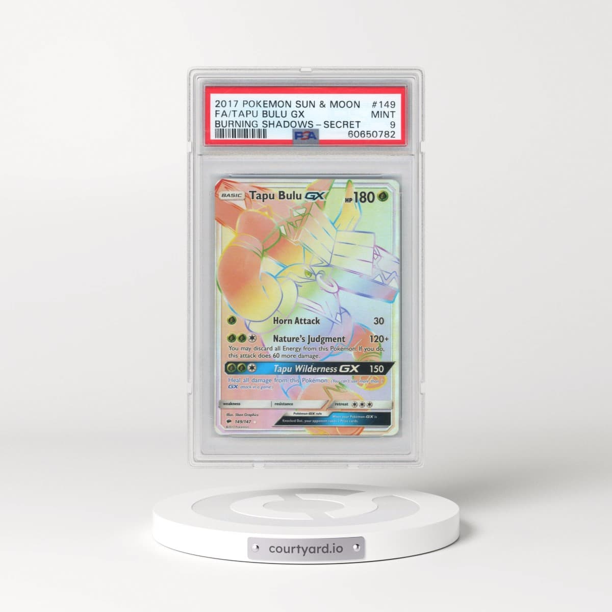 2017 Pokémon Sun & Moon Burning Shadows #149 Tapu Bulu GX - Holo Full Art Secret (PSA 9 MINT)