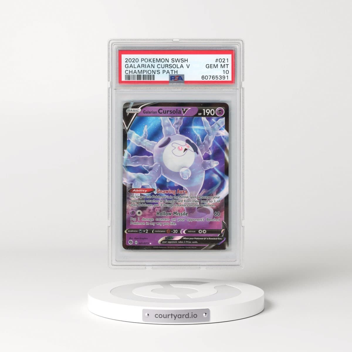 2020 Pokémon Sword & Shield Champion's Path #021 Galarian Cursola V - Holo (PSA 10 GEM MINT)