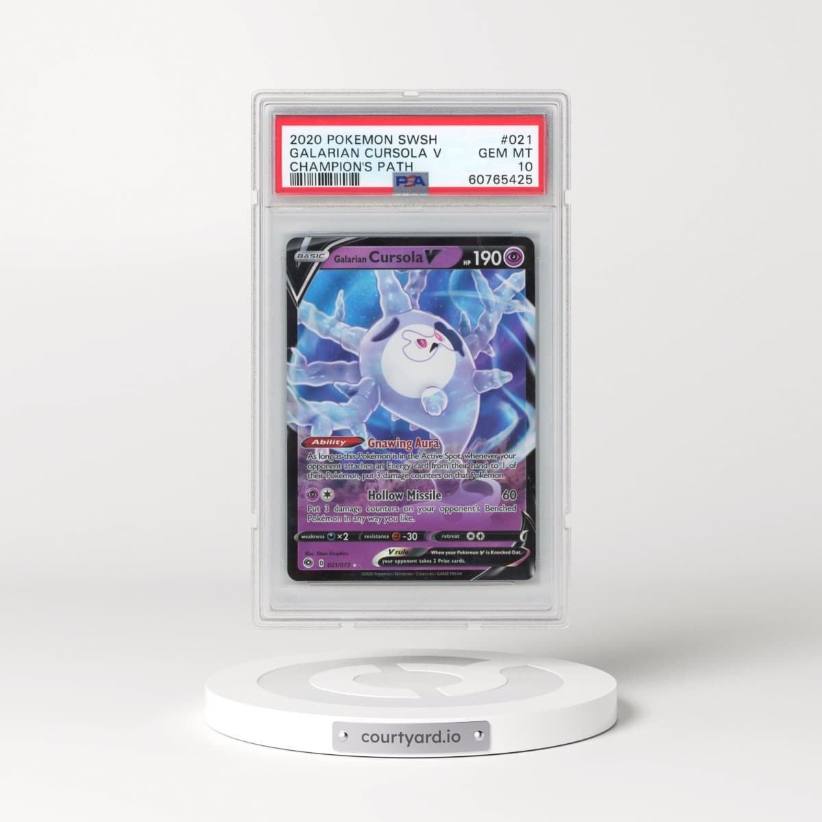 2020 Pokémon Sword & Shield Champion's Path #021 Galarian Cursola V - Holo (PSA 10 GEM MINT)
