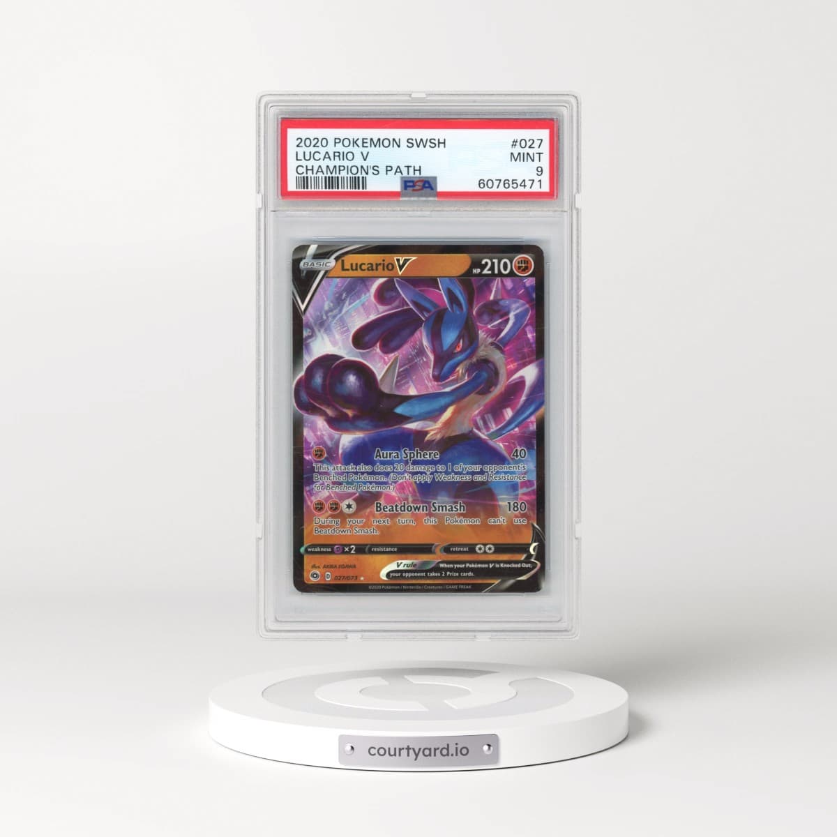 2020 Pokémon Sword & Shield Champion's Path #027 Lucario V - Holo (PSA 9 MINT)