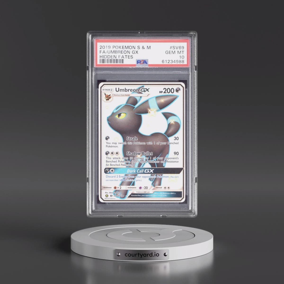 2019 Pokémon Sun & Moon Hidden Fates #SV69 Umbreon GX - Holo Full Art (PSA 10 GEM MINT)