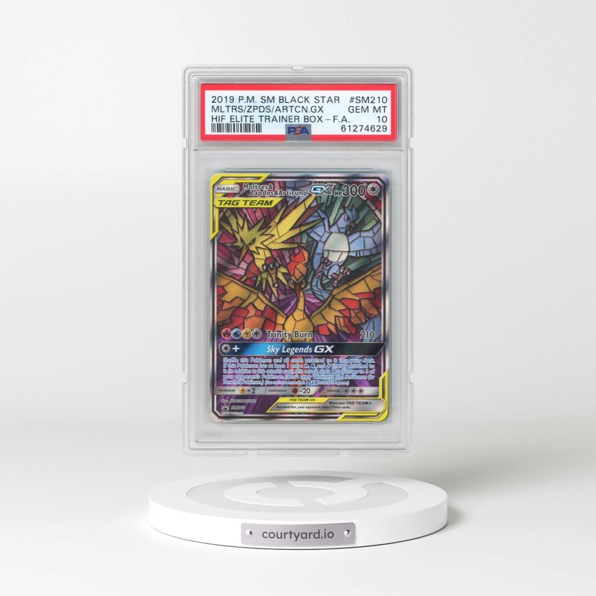2019 Pokémon SM Black Star Promo #SM210 Moltres & Zapdos & Articuno GX - Holo Full Art Hidden Fates Elite Trainer Box (PSA 10 GEM MINT)