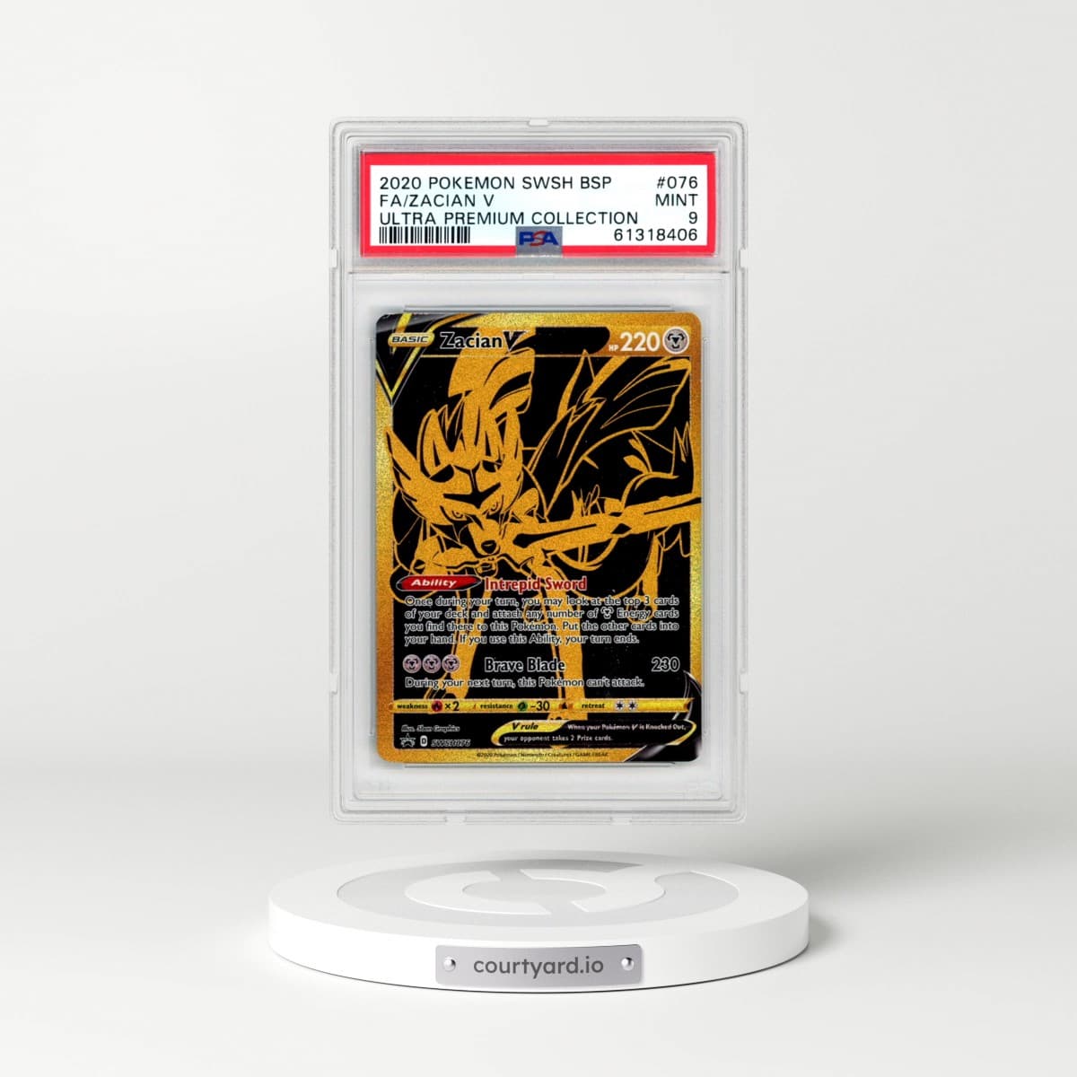 2020 Pokémon Swsh Black Star Promo #076 Zacian V - Holo Full Art Ultra Premium Collection (PSA 9 MINT)