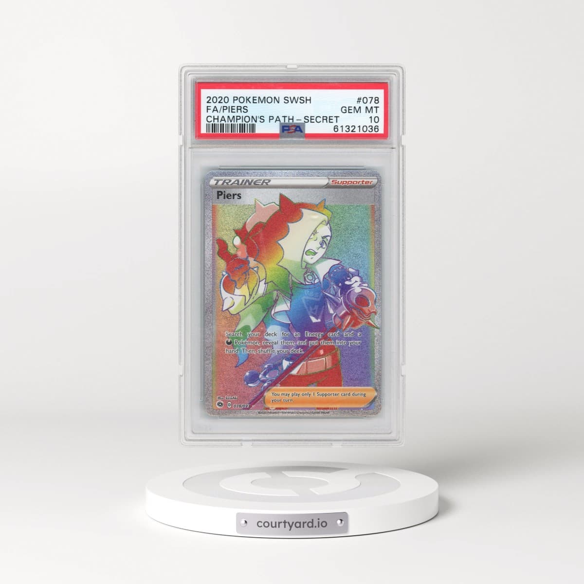 2020 Pokémon Sword & Shield Champion's Path #078 Piers - Full Art Secret (PSA 10 GEM MINT)
