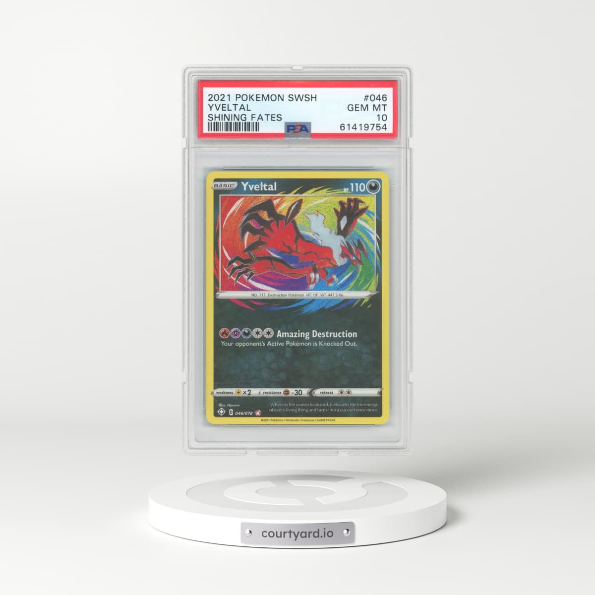 2021 Shining Fates #46 Yveltal - Holo (PSA 10 GEM MINT)