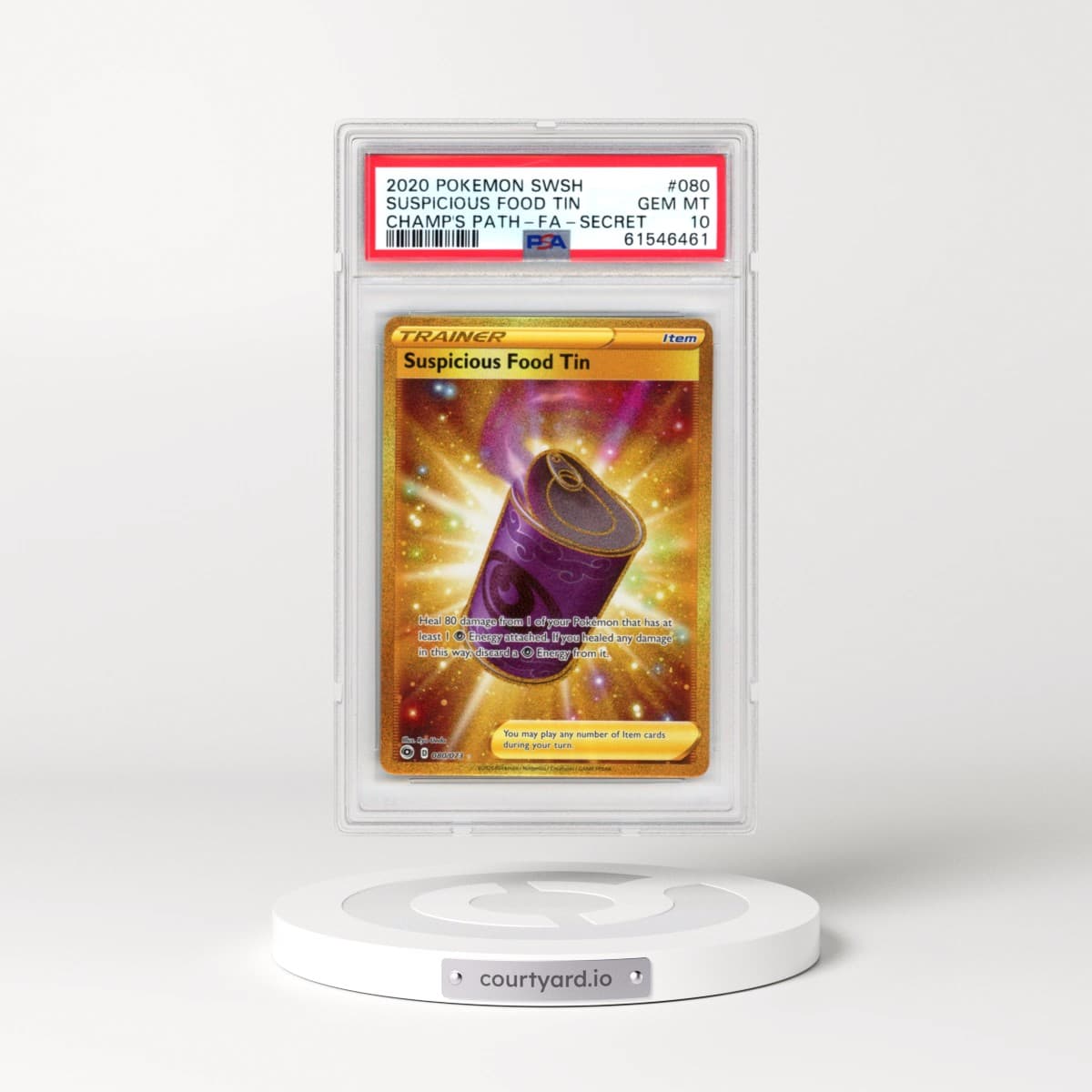 2020 Pokémon Sword & Shield Champion's Path #080 Suspicious Food Tin - Full Art Secret (PSA 10 GEM MINT)