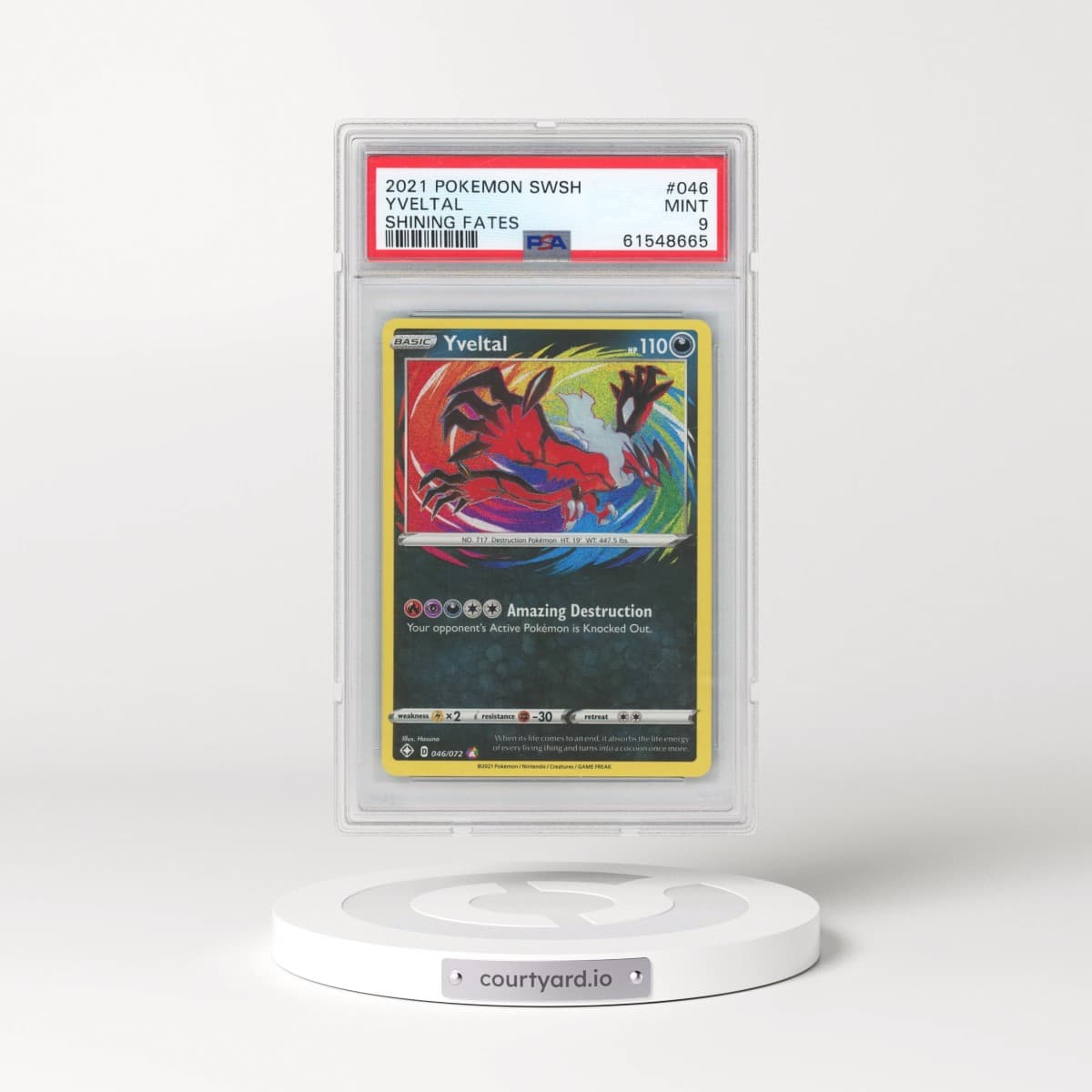 2021 Pokémon Sword & Shield Shining Fates #046 Yveltal (PSA 9 MINT)