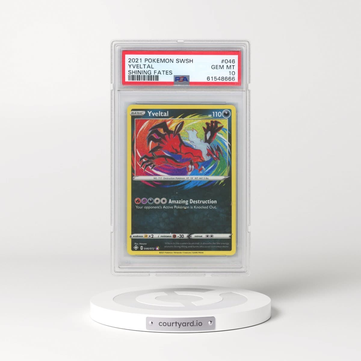 2021 Pokémon Sword & Shield Shining Fates #046 Yveltal (PSA 10 GEM MINT)