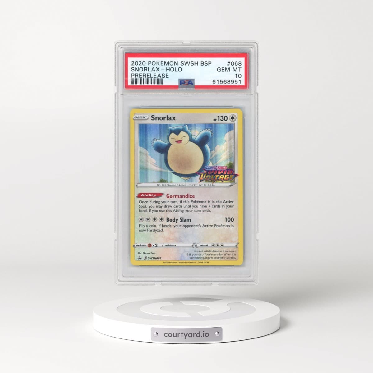 2020 Pokémon Swsh Black Star Promo #068 Snorlax - Holo Prerelease (PSA 10 GEM MINT)