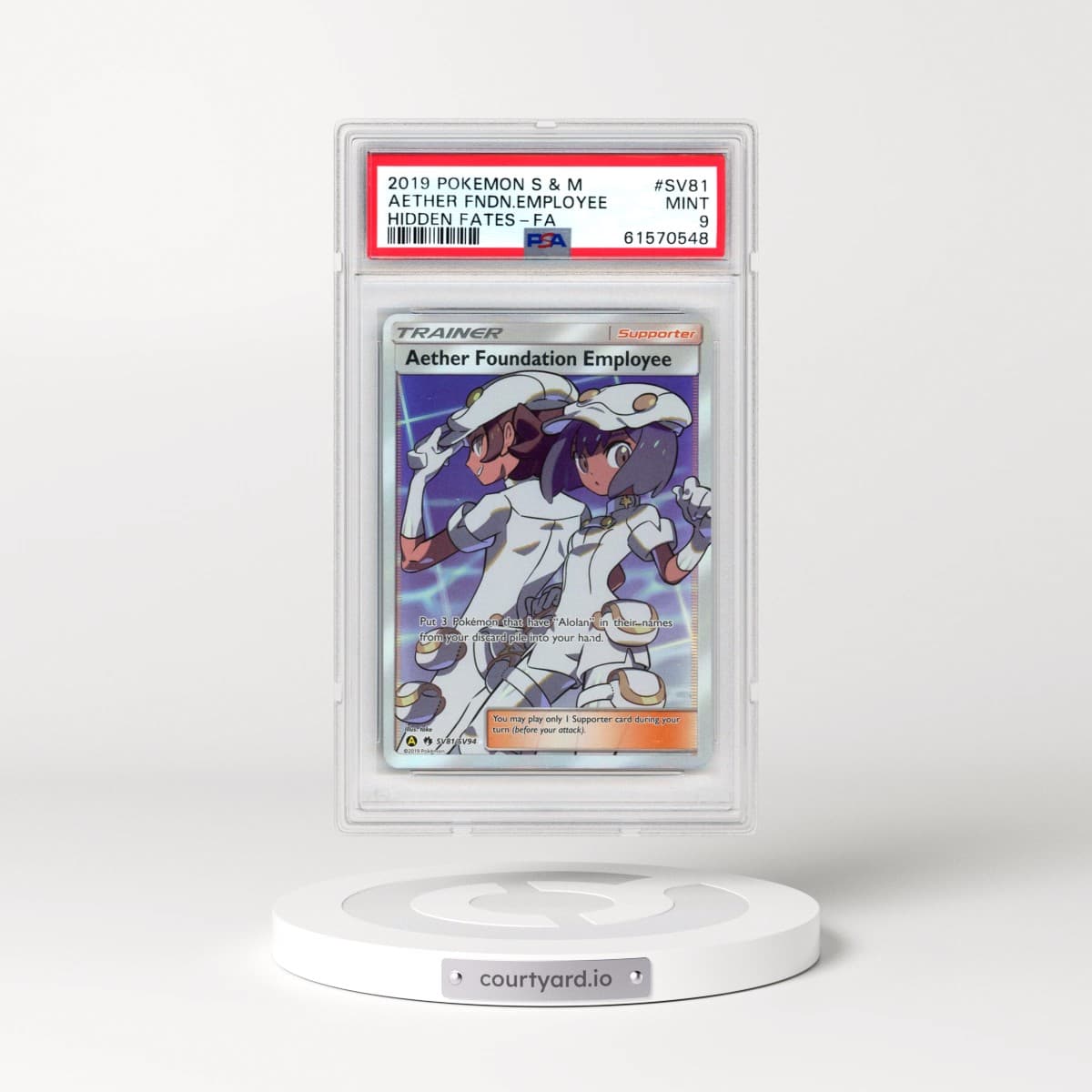 2019 Pokémon Sun & Moon Hidden Fates #SV81 Aether Foundation Employee - Full Art (PSA 9 MINT)