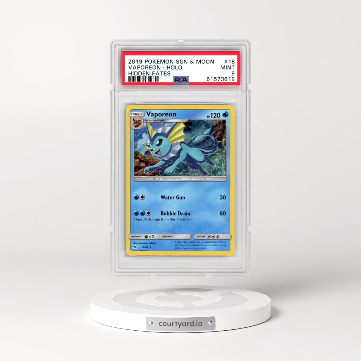 2019 Pokémon Sun & Moon Hidden Fates #18 Vaporeon - Holo (PSA 9 MINT)