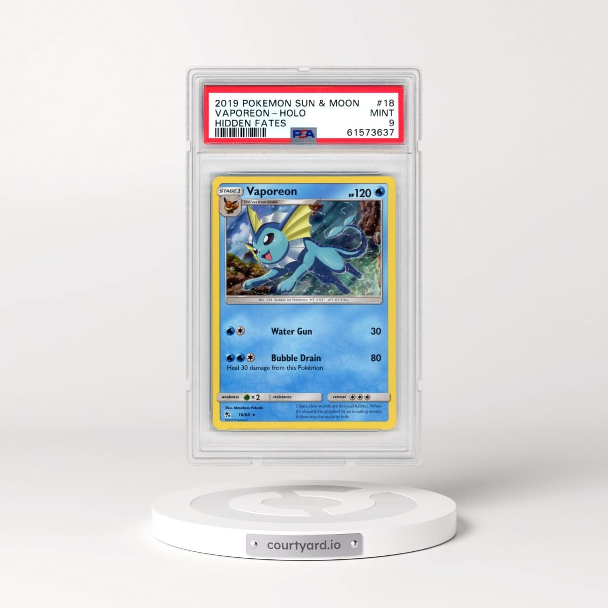 2019 Pokémon Sun & Moon Hidden Fates #18 Vaporeon - Holo (PSA 9 MINT)