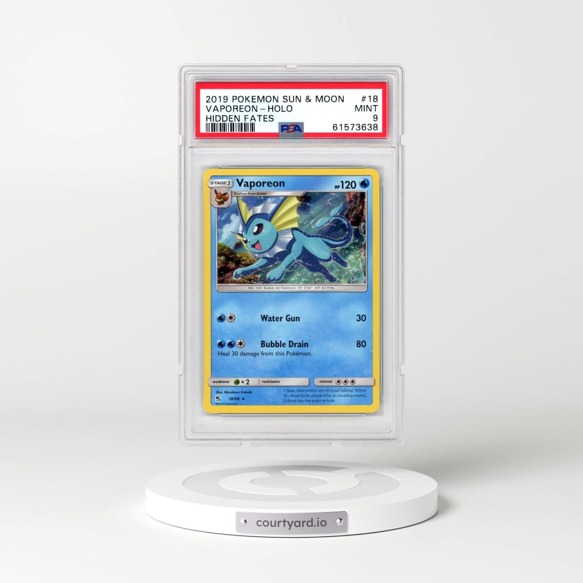 2019 Pokémon Sun & Moon Hidden Fates #18 Vaporeon - Holo (PSA 9 MINT)