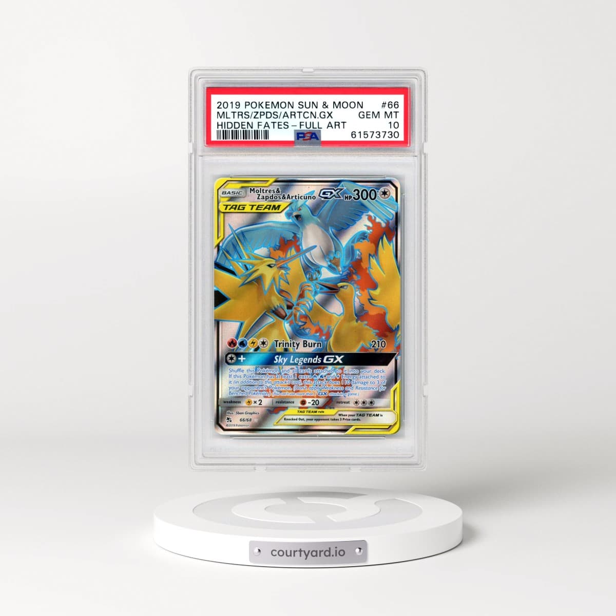 2019 Pokémon Sun & Moon Hidden Fates #66 Moltres & Zapdos & Articuno GX - Holo Full Art (PSA 10 GEM MINT)