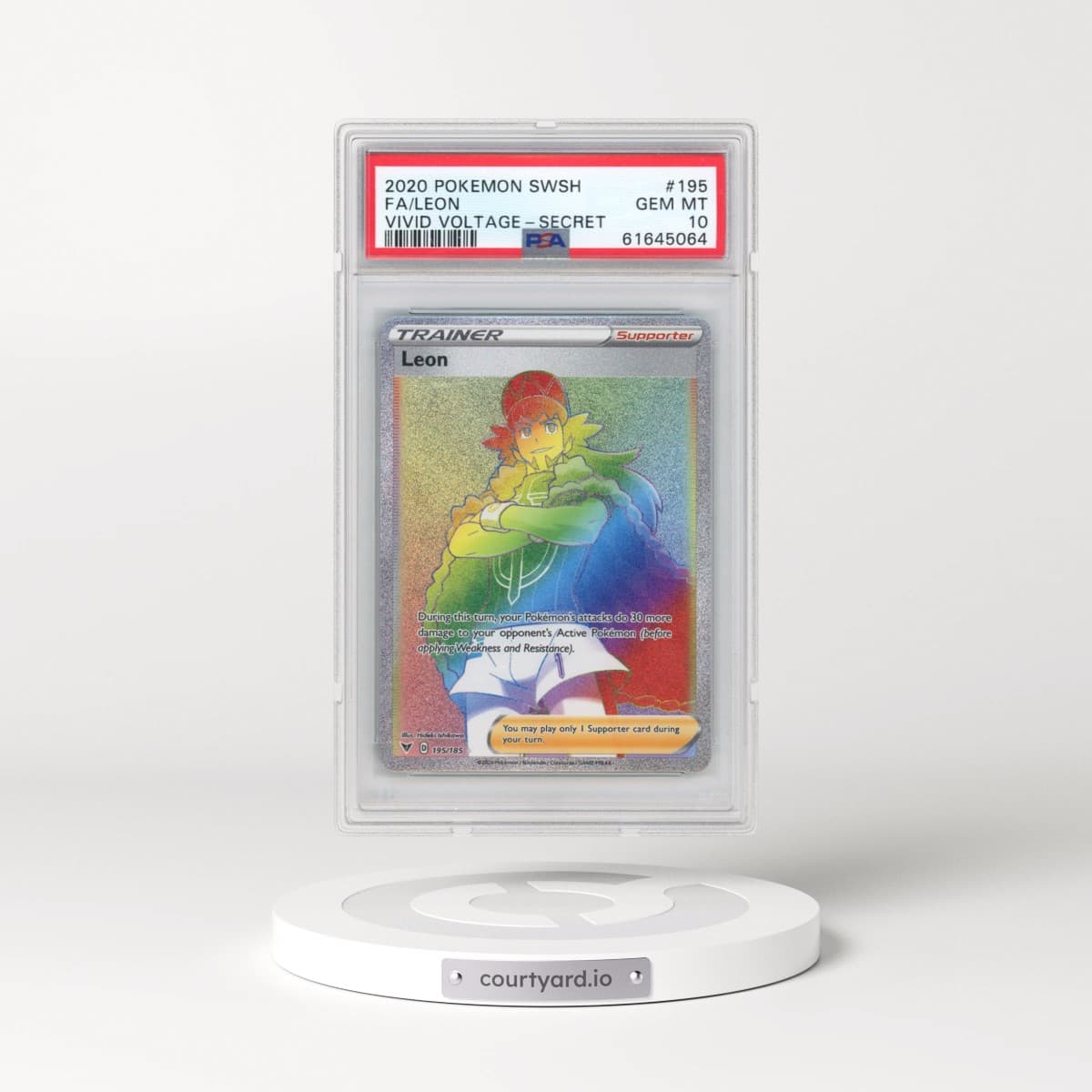 2020 Pokémon Sword & Shield Vivid Voltage #195 Leon - Full Art Secret (PSA 10 GEM MINT)