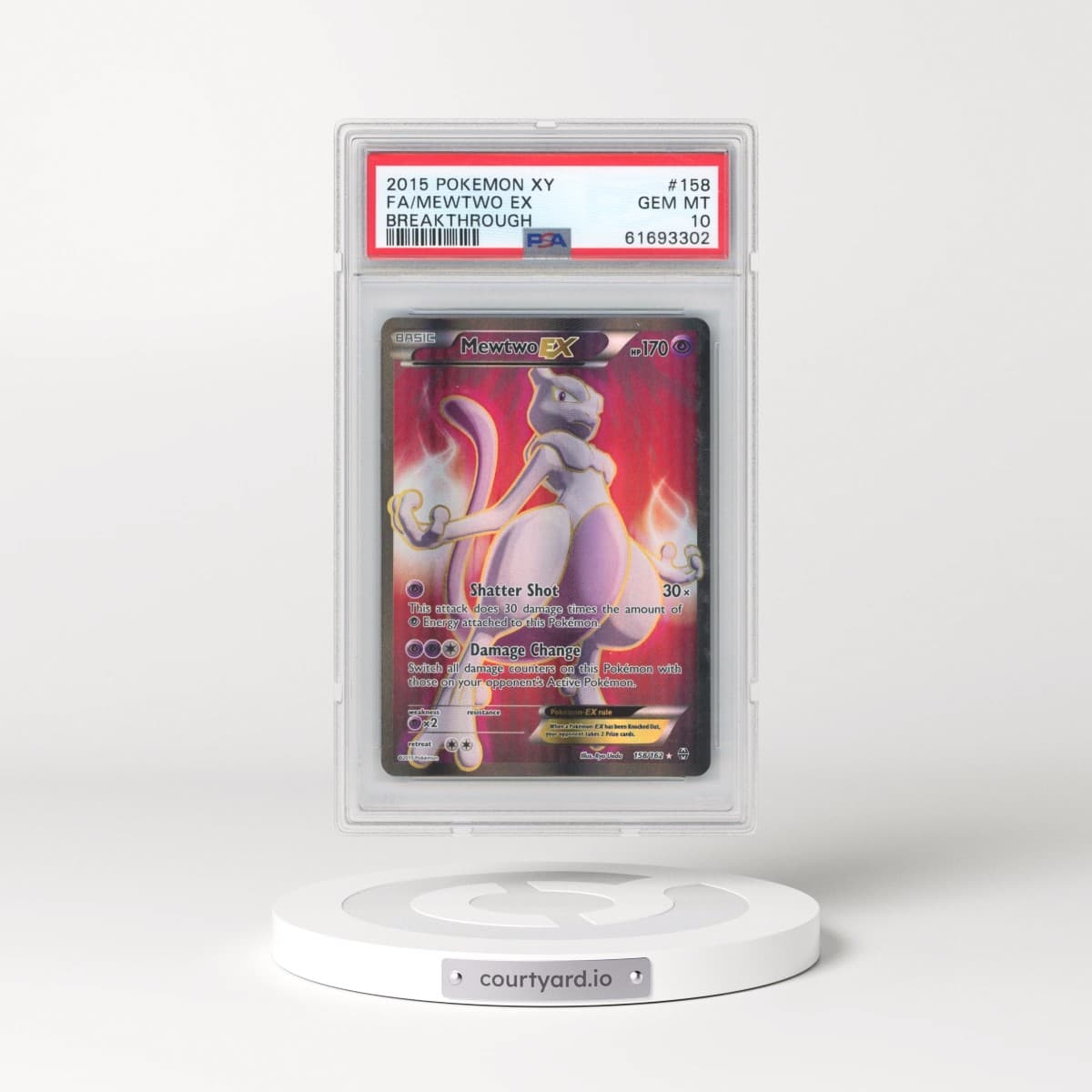2015 Pokémon XY Breakthrough #158 Mewtwo EX - Holo Full Art (PSA 10 GEM MINT)