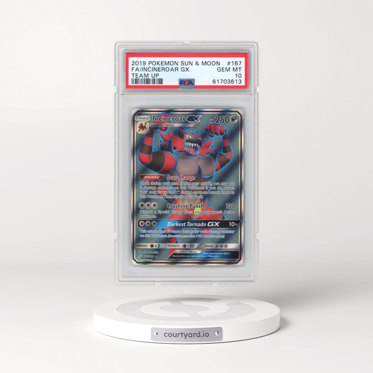 2019 Pokémon Sun & Moon Team Up #167 Incineroar GX - Holo Full Art (PSA 10 GEM MINT)