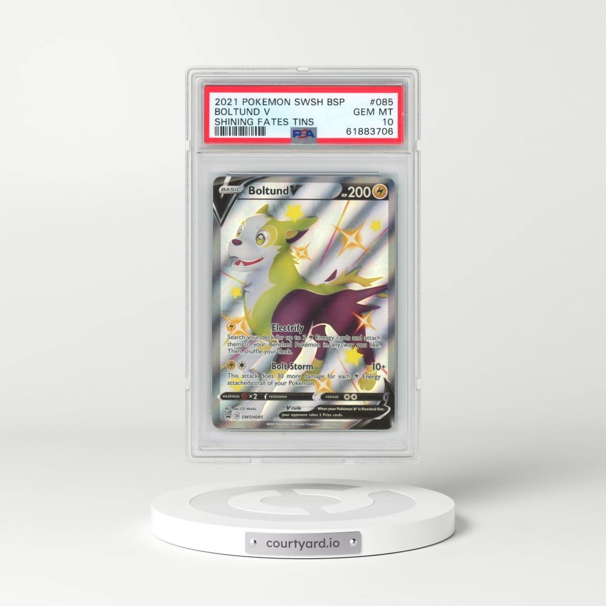 2021 Pokémon Swsh Black Star Promo #085 Boltund V - Holo Full Art Shining Fates Tins (PSA 10 GEM MINT)