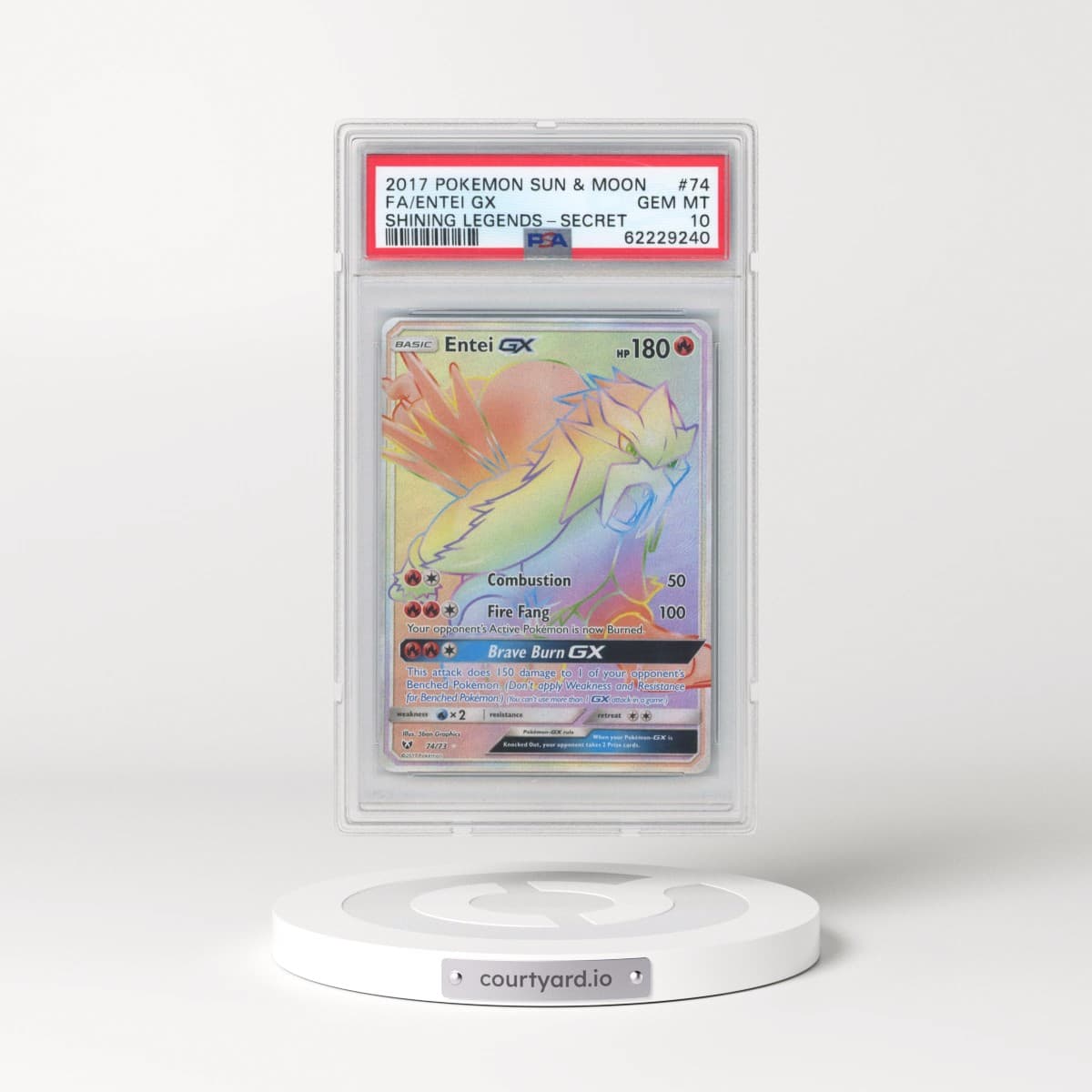 2017 Pokémon Sun & Moon Shining Legends #74 Entei GX - Holo Full Art Secret (PSA 10 GEM MINT)