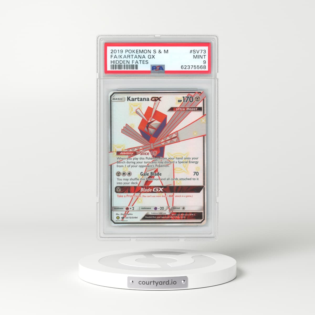 2019 Pokémon Sun & Moon Hidden Fates #SV73 Kartana GX - Holo Full Art (PSA 9 MINT)