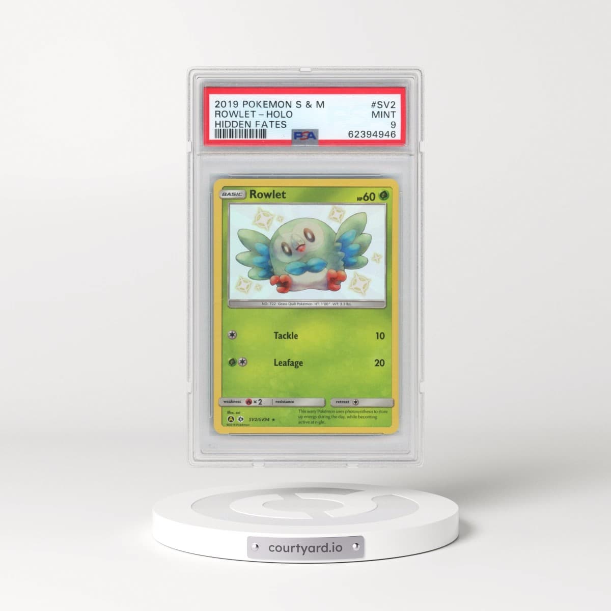 2019 Pokémon Sun & Moon Hidden Fates #SV2 Rowlet - Holo (PSA 9 MINT)